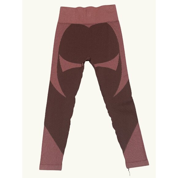 CCC Seamless Yoga Leggings Size Medium High Waist Brown Chocolate Striped Design - Picture 6 of 8